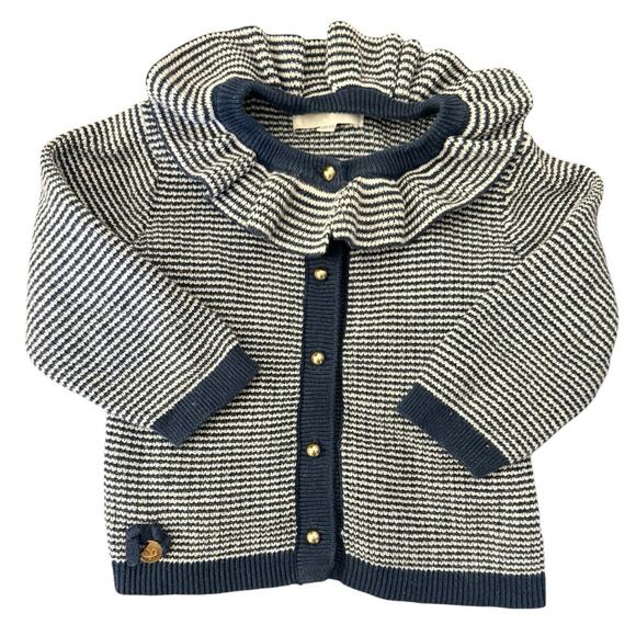 Lemonada Girls Navy White Ruffle Cardigan Gold Buttons Designer 9 Mo. - Picture 6 of 9